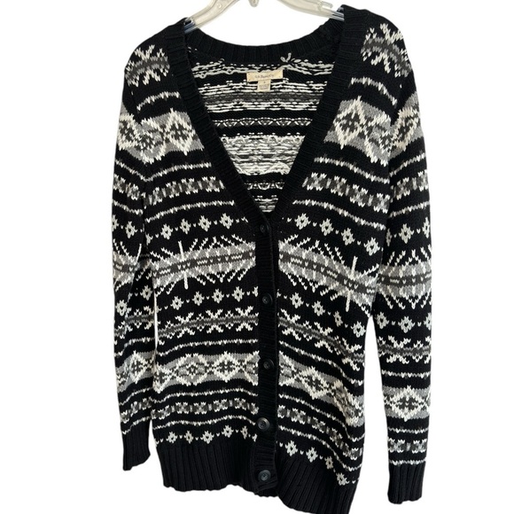 G.H. Bass Cardigan Sweater Tunic Small Deep V-neck Cotton Blend Nordic FairIsle - Picture 8 of 12